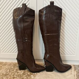 High calf faux snake skin boots